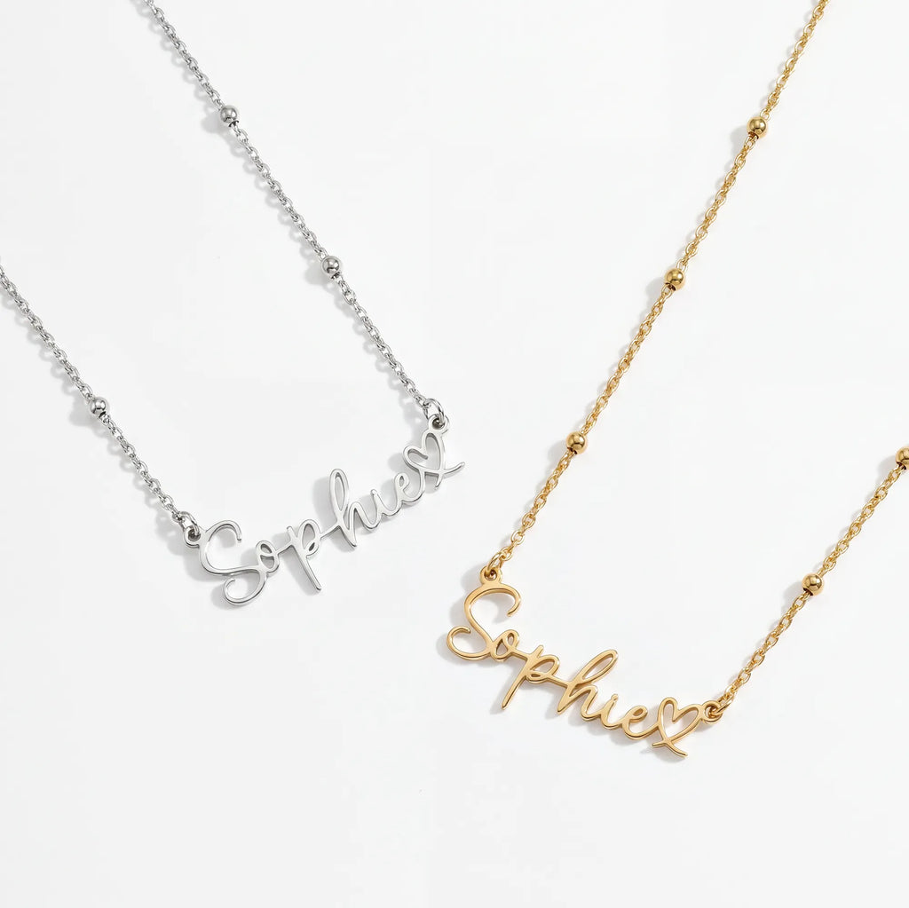 Personalised Name With Joined Heart Necklace - Vermeil / Style 1