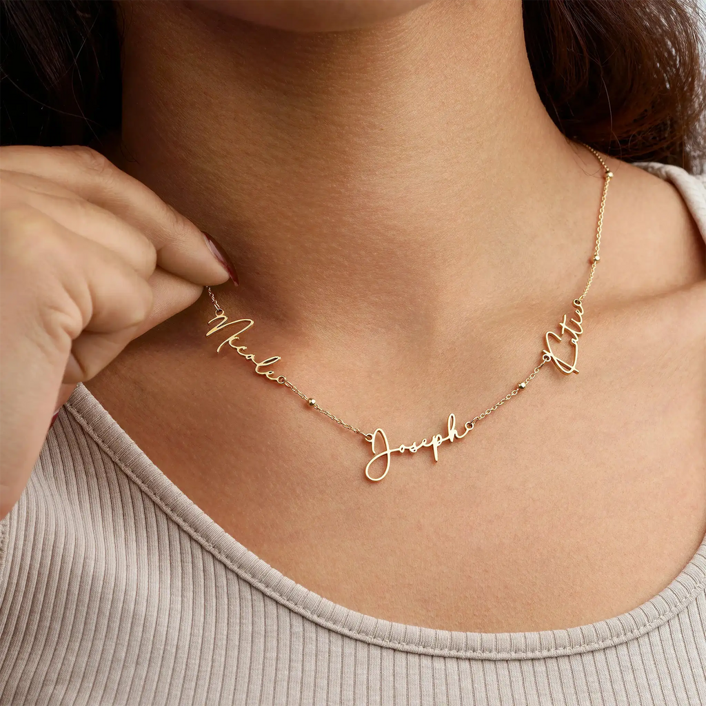 Personalised Triple Name Necklace - Gold Vermeil / Style 1