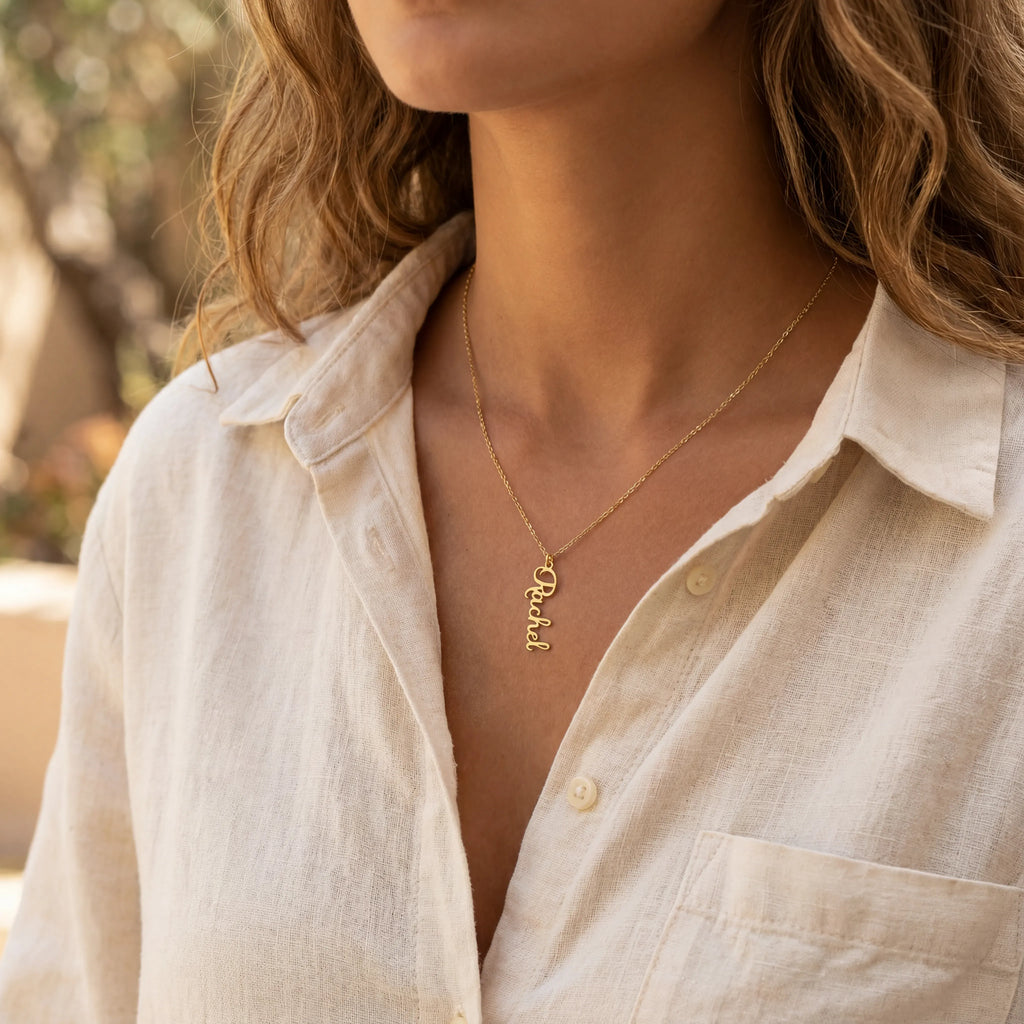 Vertical Name Necklace - Solid Silver / Style 1