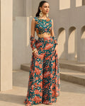 Teal & Rust Floral Printed Sharara Set By KYNAH, Luxury Indian Fashion & Bridal Wear