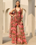 Sage Green Floral Printed Peplum Set By KYNAH, Luxury Indian Fashion & Bridal Wear