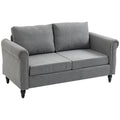 Vintage Chenille Loveseat with Rolled Arms Rubber Wood Legs, Light Grey