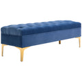 Velvet Upholstered Bench with Button Tufted, End of Bed Bench, Entryway Shoe Bench, Blue