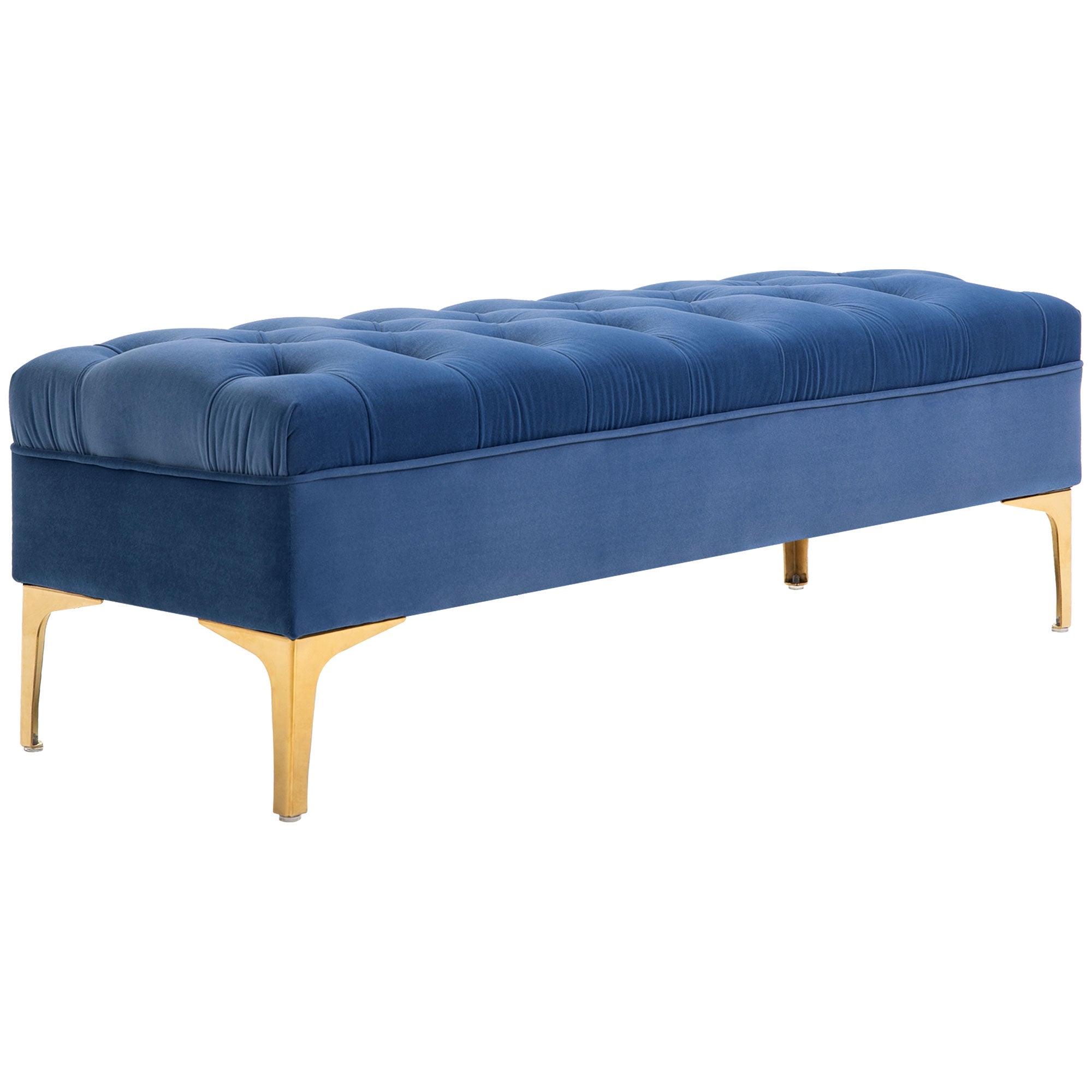 Velvet Upholstered Bench with Button Tufted, End of Bed Bench, Entryway Shoe Bench, Blue