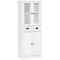 61" Farmhouse Pantry with Glass Doors & Adjustable Shelves, White