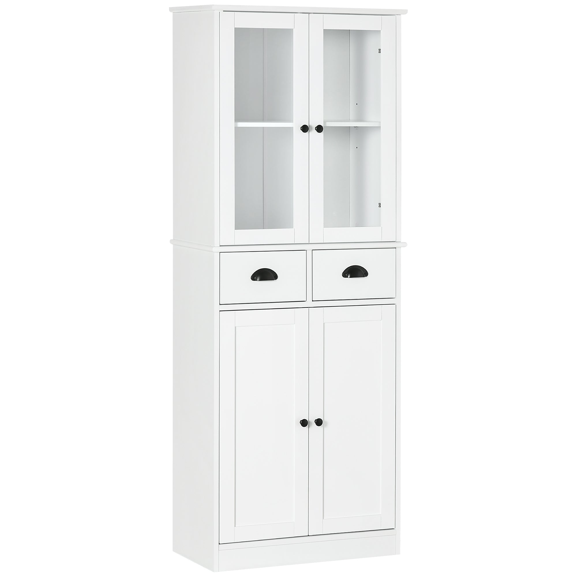61" Farmhouse Pantry with Glass Doors & Adjustable Shelves, White