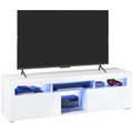 High Gloss TV Stand with LED Lights Storage Compartments for up to 55" TV, White