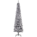 7.5ft Snow Flocked Pencil Christmas Tree, Artificial Slim Xmas Tree with Realistic Branch Tips, Folding Metal Stand, Black