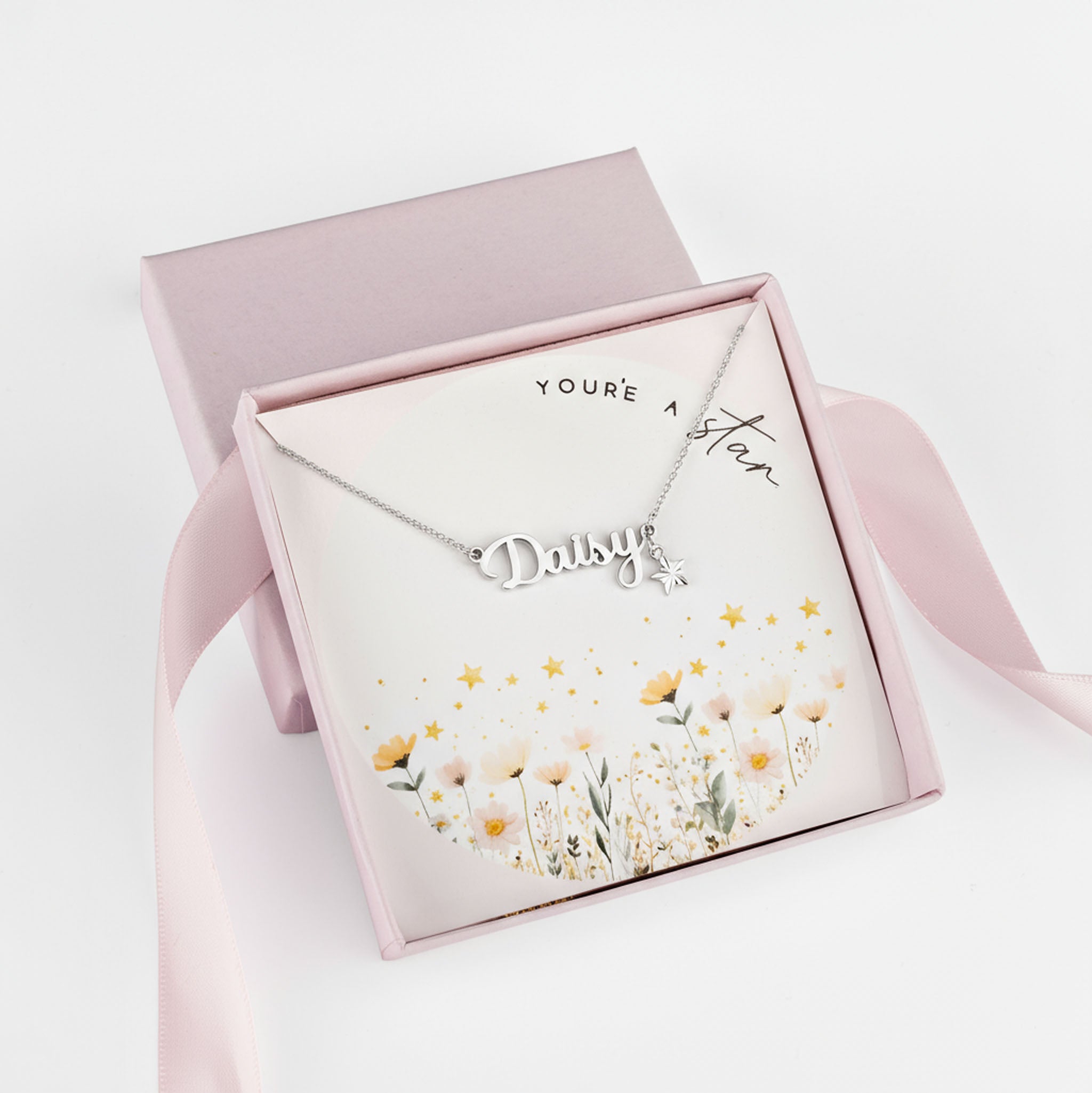 You’re A Star Kids Personalised Name Necklace & Star Charm - Silver / Style 3