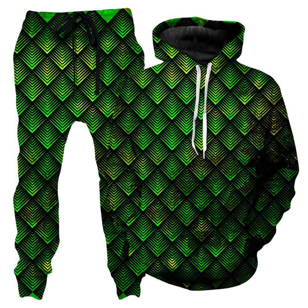 Galactic Dragon Scale Green Hoodie and Joggers Combo