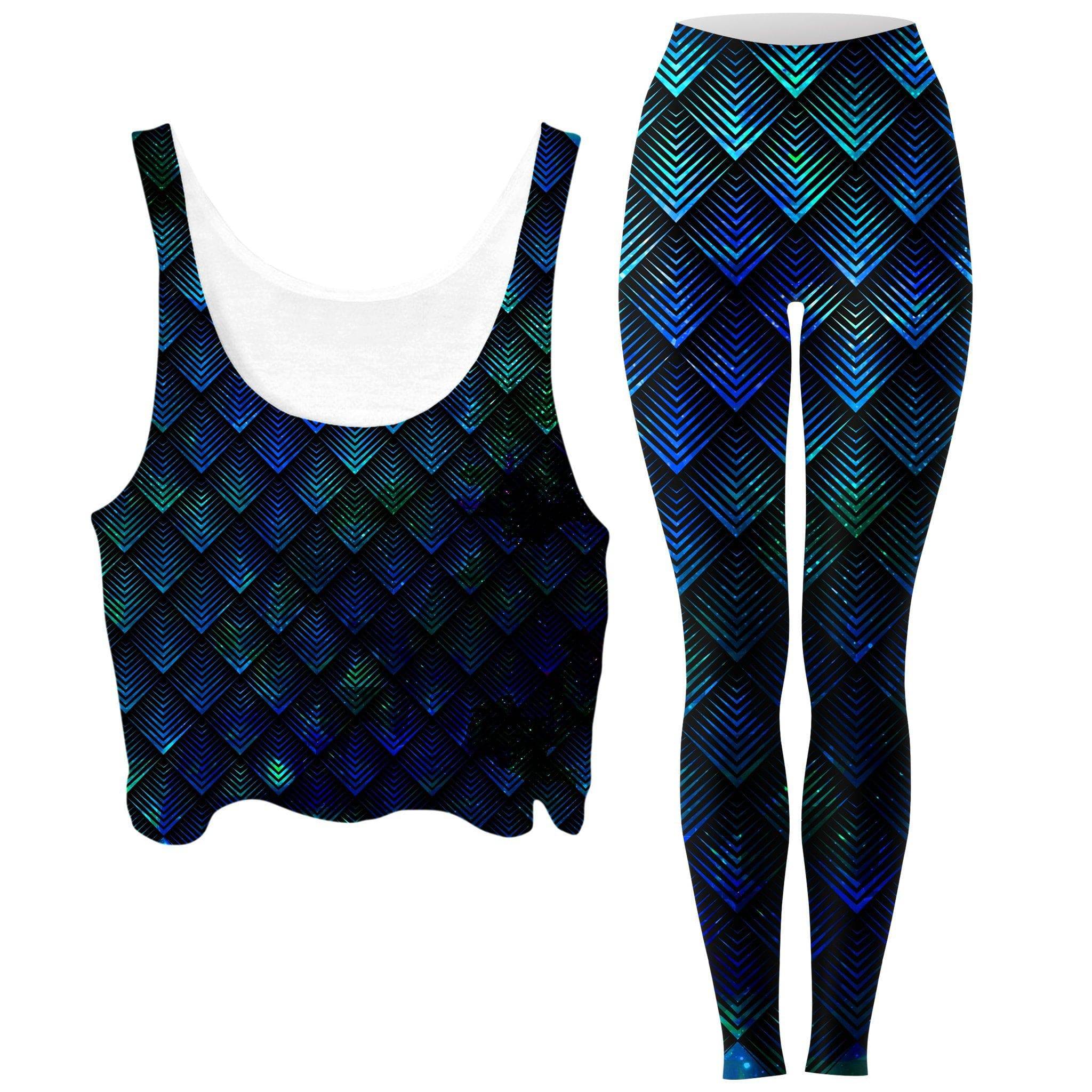 Galactic Dragon Scale Teal Crop Top and Leggings Combo