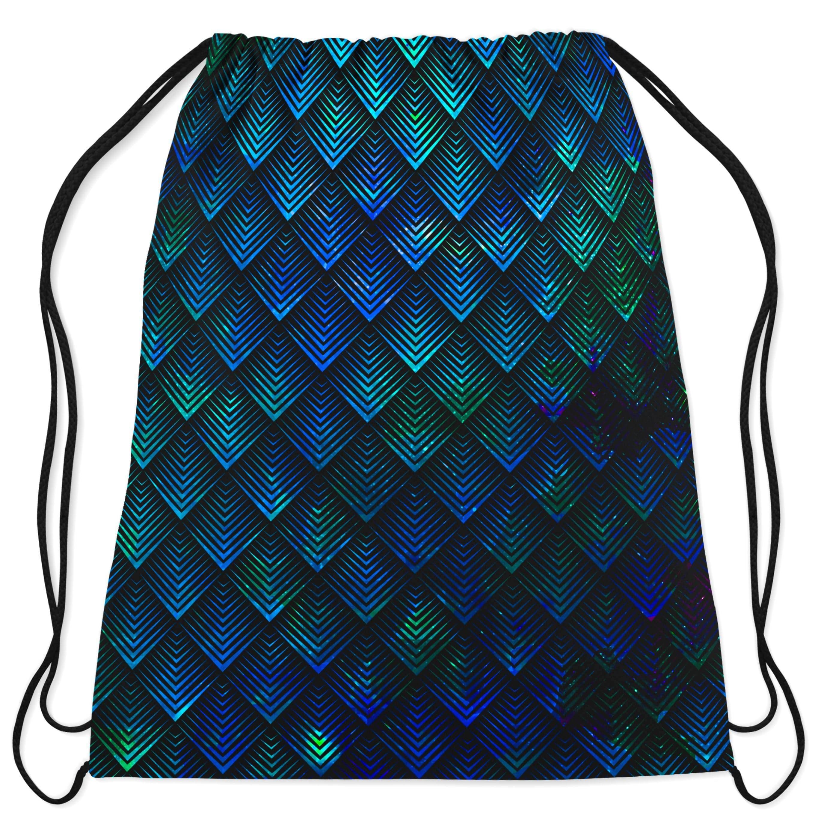 Galactic Dragon Scale Teal Drawstring Bag
