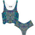Holographic Hexagon Crop Top and Booty Shorts Combo