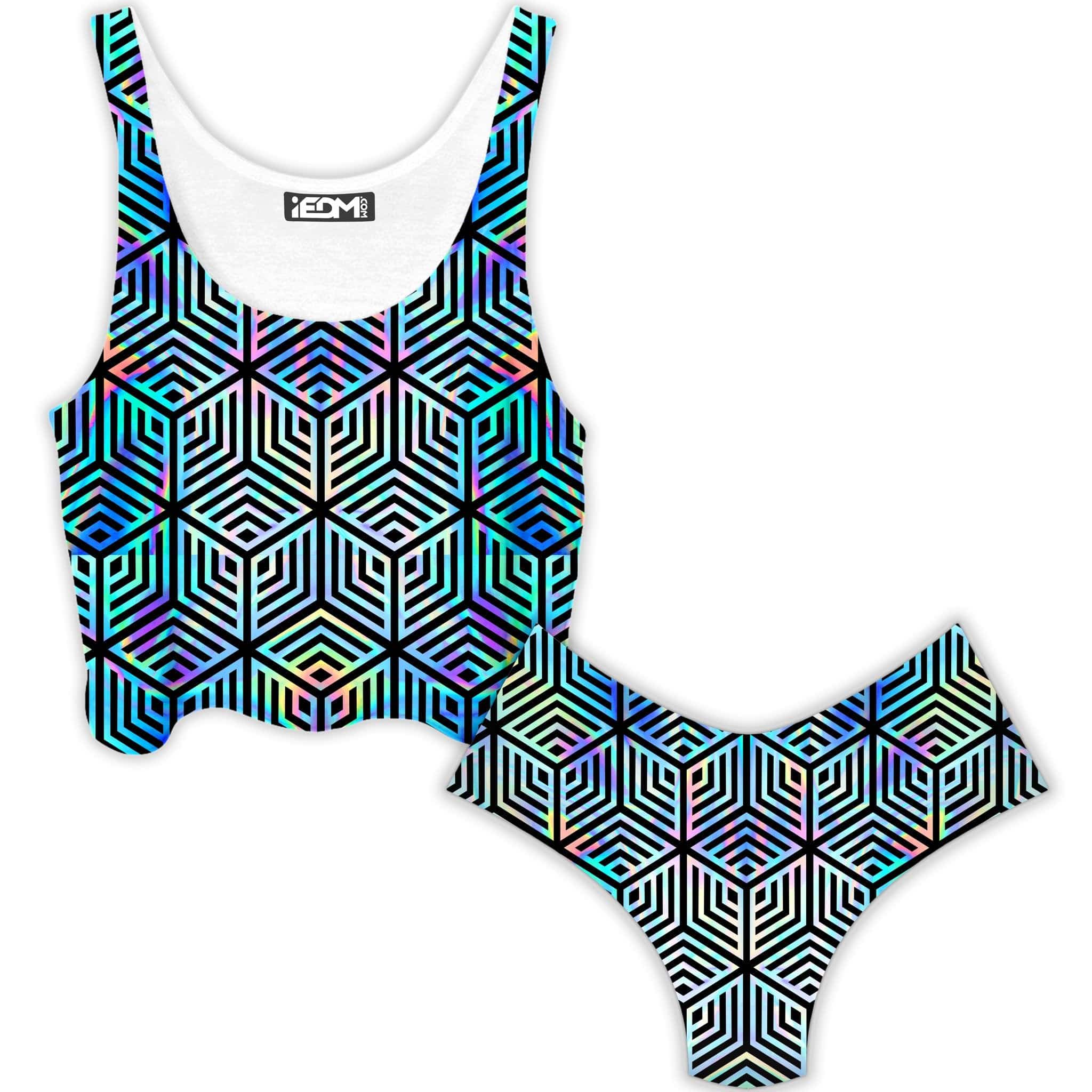 Holographic Hexagon Crop Top and Booty Shorts Combo