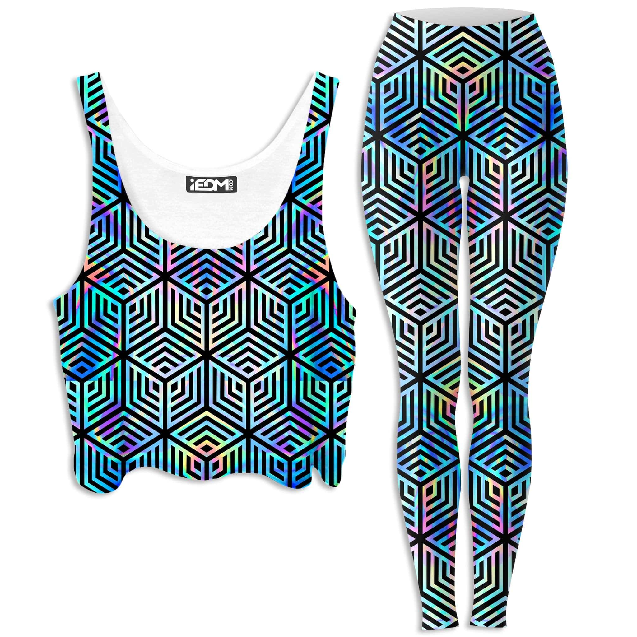 Holographic Hexagon Crop Top and Leggings Combo