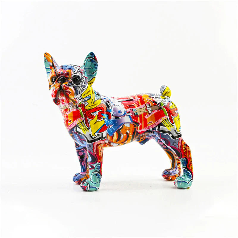 ArtZ® French Bulldog Graffiti Painted Statue - Graffiti / Small: 7.9 inches long - 7.3 inches tall (20x18.5cm)