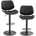 Set of 2 Mid-Century Swivel Counter Stools with Back, Adjustable & Footrest, Black