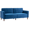 3 Seater Velvet Sofa Bed, Button Tufted Sleeper Couch w/ Split Reclining Backrest, Blue