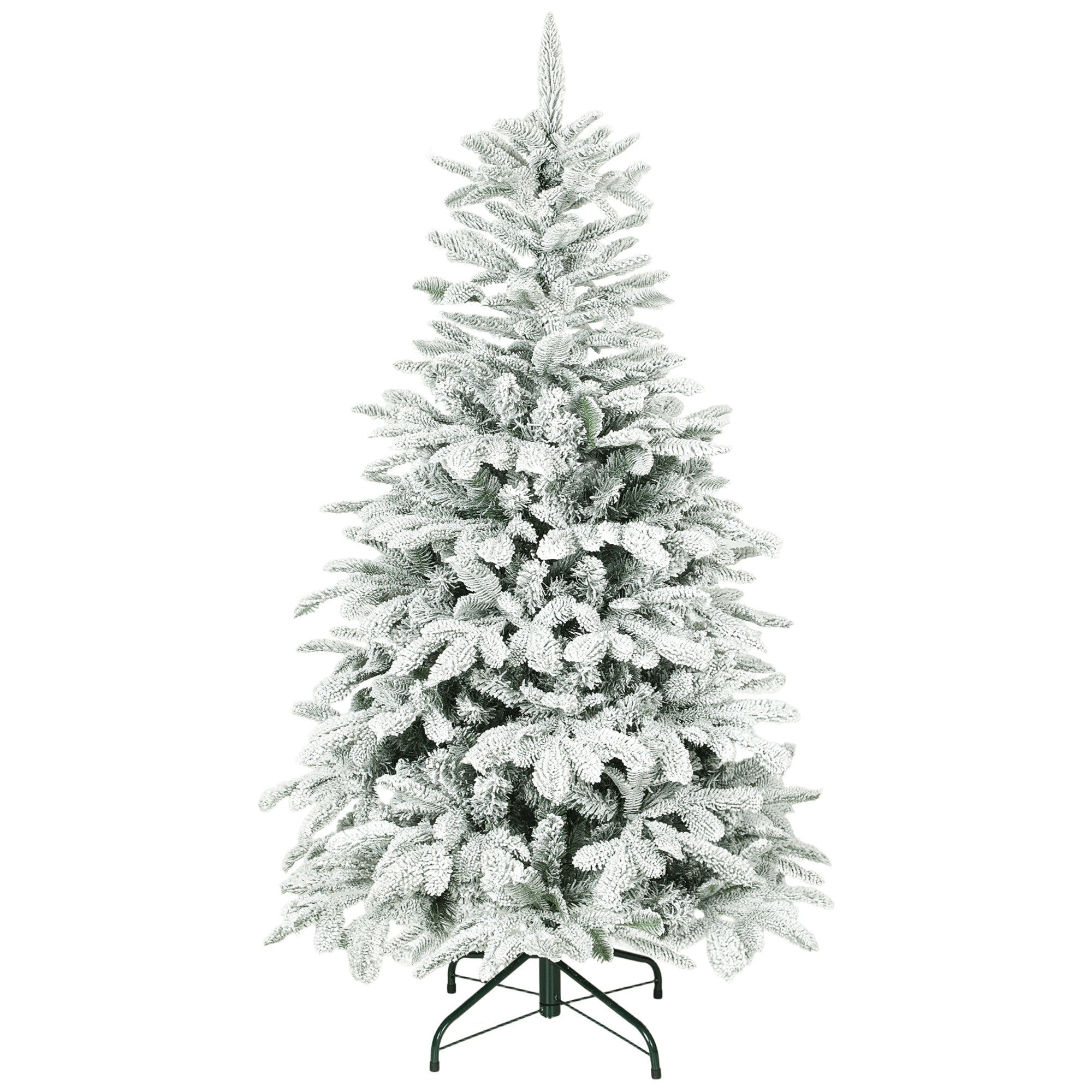 5 ft Artificial Flocked Christmas Tree with 717 Branches and Foldable Metal Stand