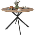 Round Dining Table for 4, 47" Industrial Kitchen Table with Steel Legs for Dining Room, Dark Brown and Black