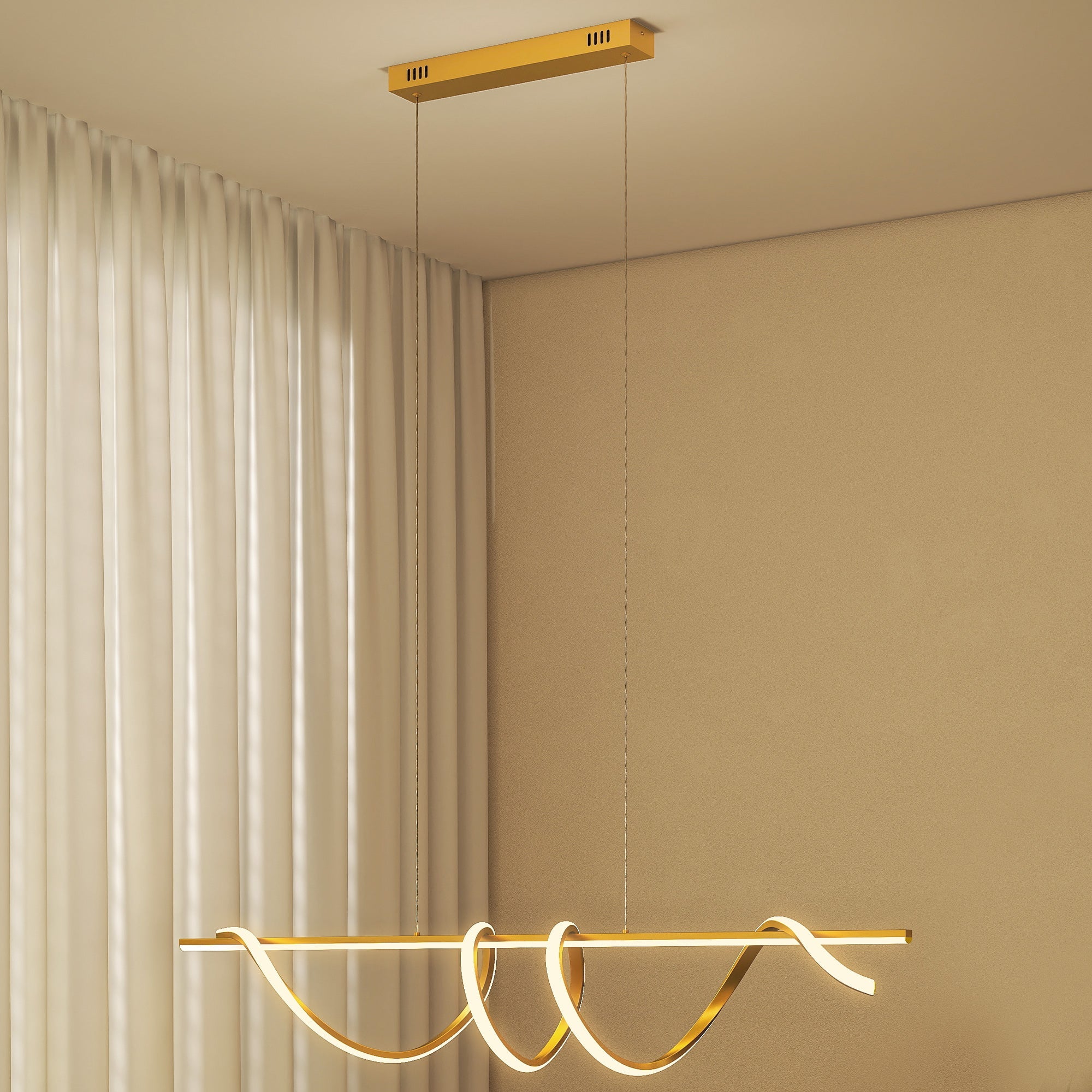 Adjustable LED Spiral Pendant Light with 3-Color Temperature, Gold Tone