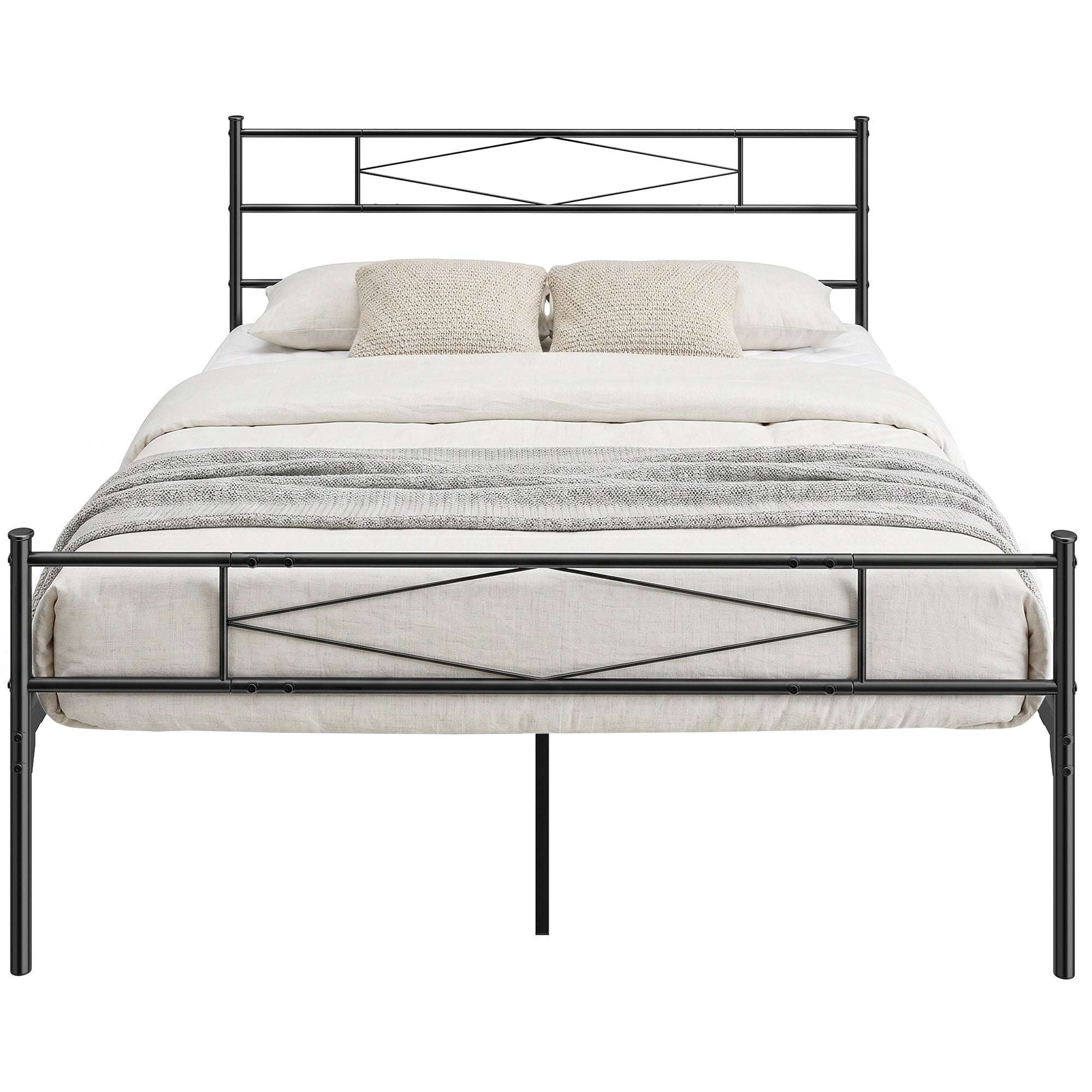 5ft King Metal Platform Bed Frame with Headboard & Footboard, 32 cm Underbed Storage, Steel Slat Support, Noise-Free, Black