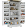 47" Farmhouse Pantry Cabinet with Adjustable Shelves, Cream White Wood Grain