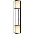 Modern Corner Standing Lamp with Shelves & Dual Lampshades, Bulb not Included, Black