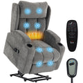 Power Lift Recliner Chair with Vibration Massage & Heat, Wide High Back, Folding Headrest, Cup Holders, Remote — Grey