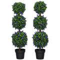 3.5ft Set of 2 Decorative Artificial Plants Ball Trees with Lavender Flowers in Pot Fake Plants, Green