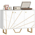Sideboard Storage Cabinet with Adjustable Shelves and Metal Legs, White Marble Tone
