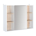 Bathroom Wall Hunging Medicine Cabinet with Storage Cupboard & Open Shelf, White & Oak