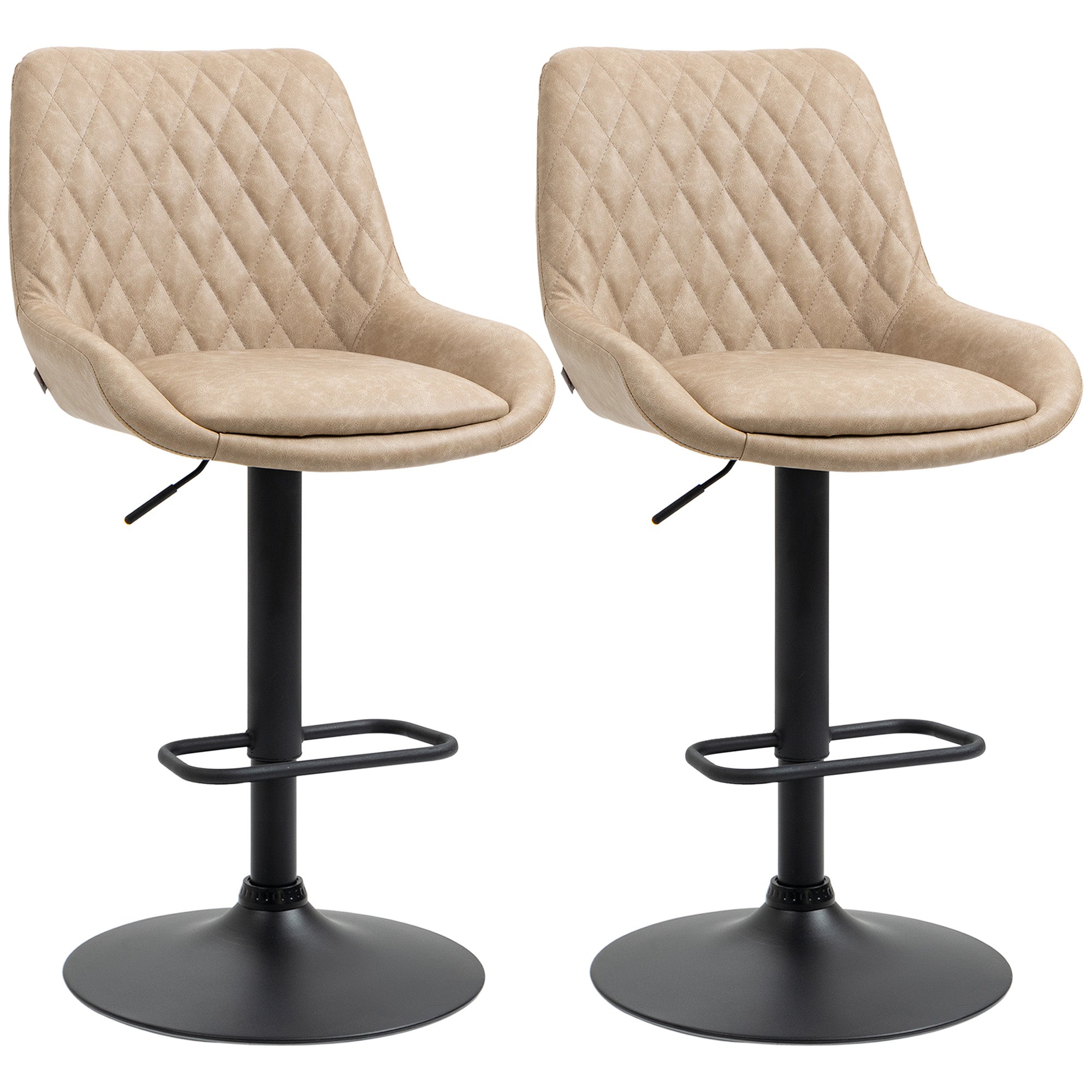 Retro Bar Stools Set of 2 with Wide Seat, Height Adjustable Swivel Dining Chairs, Light Khaki