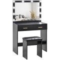 Makeup Vanity Desk and Stool, Vanity Set with 10 Bulbs, Drawers & 2 Lighting Modes, Black