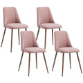 Set of 4 Velvet Dining Chairs with Wood-Grain Steel Legs, Pink