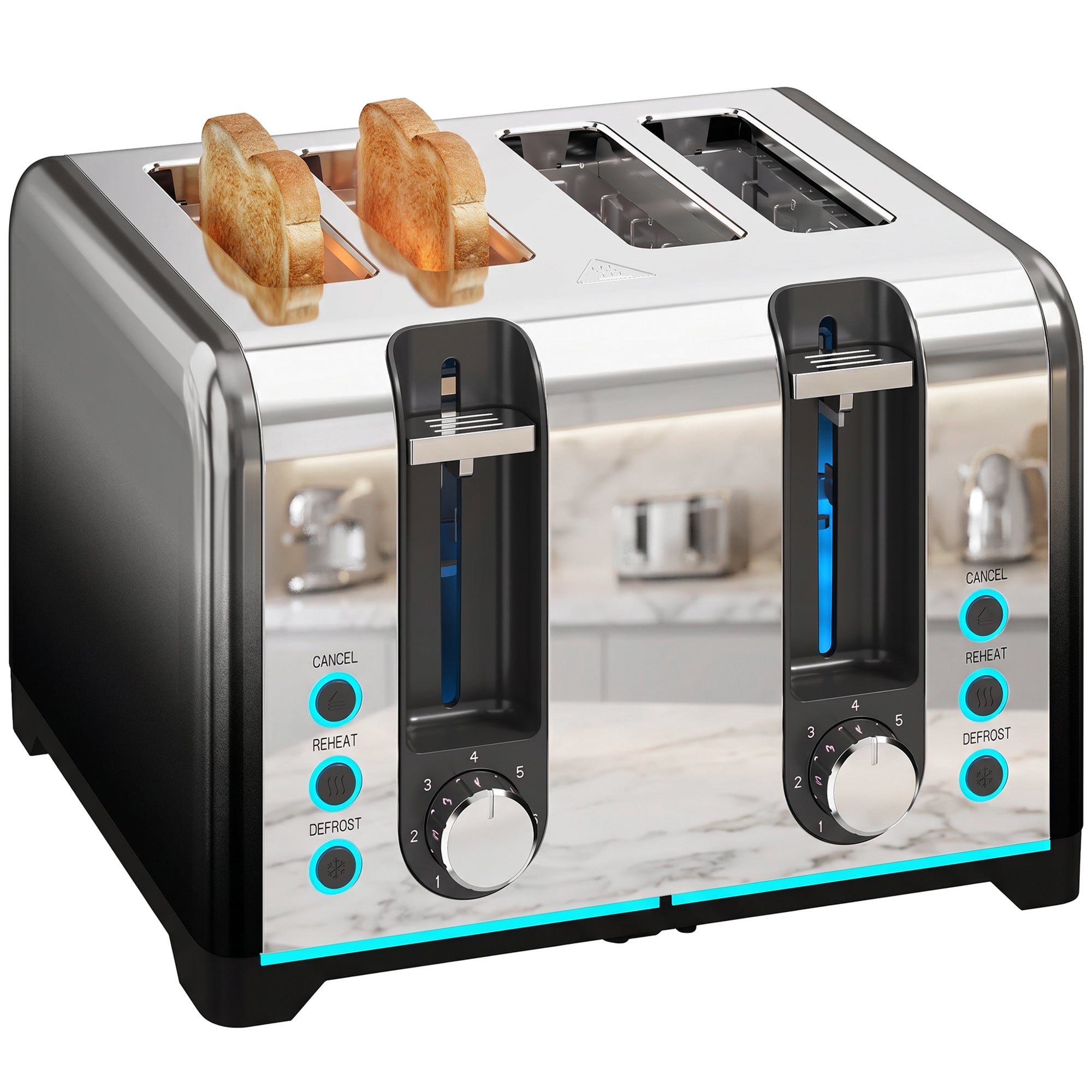 4-Slice Toaster with 7 Browning Levels, Reheat, Defrost & Cancel, 1860W, Black