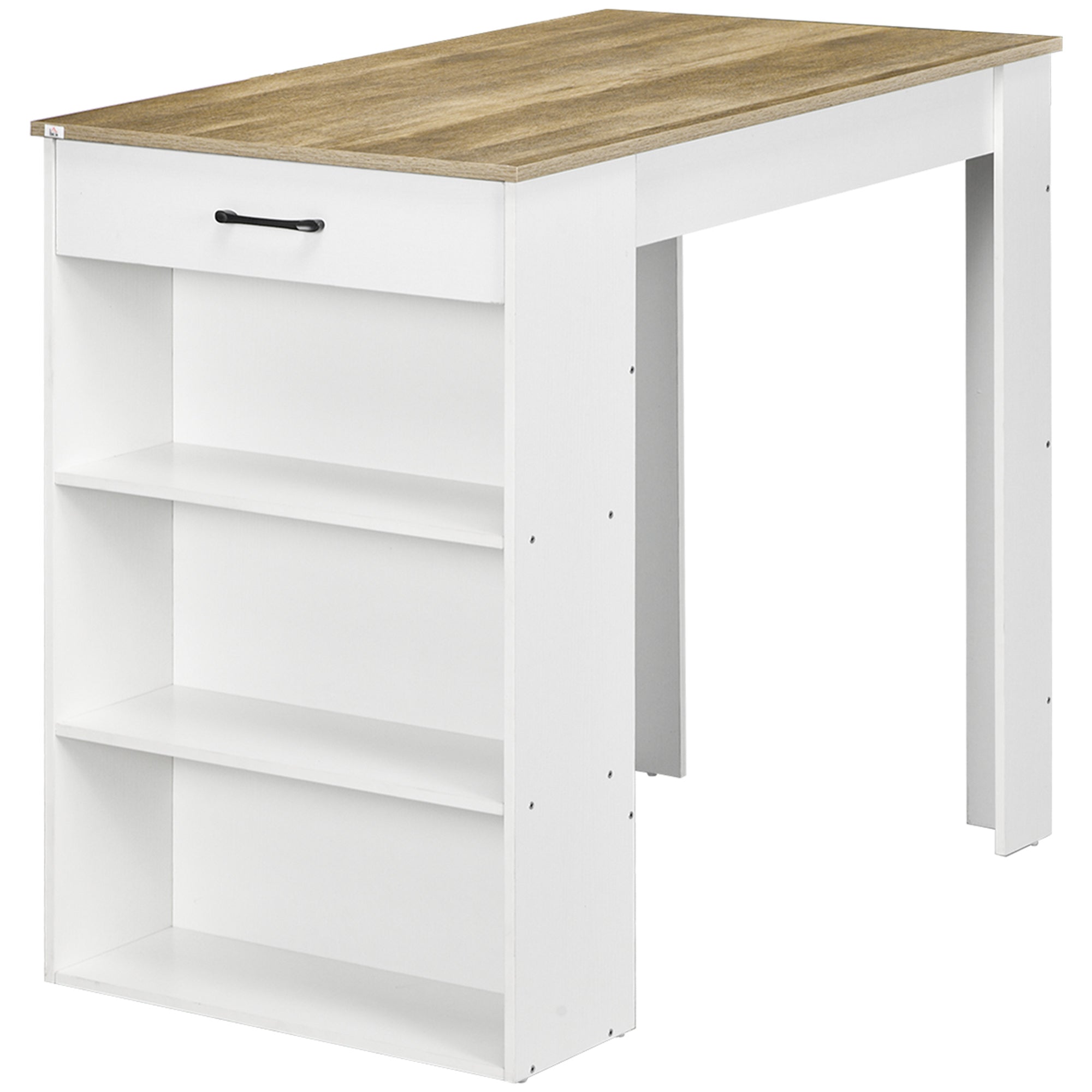 Bar Table with Drawer & 3 Shelves Counter Height Pub Table, Grey Wood Effect