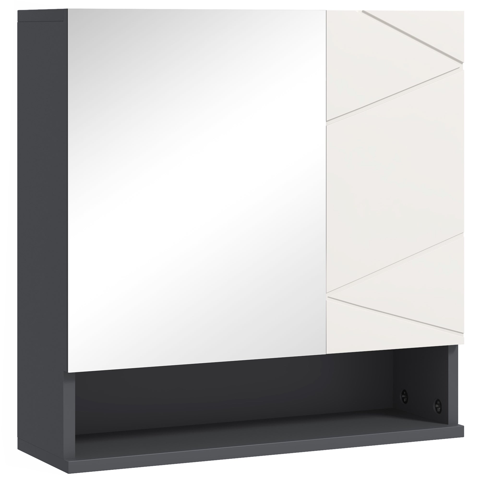 Wall Hung Bathroom Mirrored Cabinet w/ Adjustable Shelf & Soft Close Mechanism, Light Grey