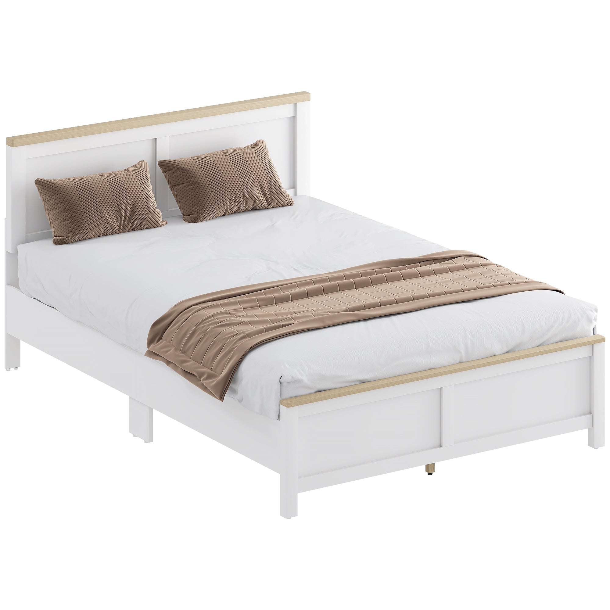 Full Size Platform Bed Frame with Headboard and Footboard, Storage & Easy Assembly, White
