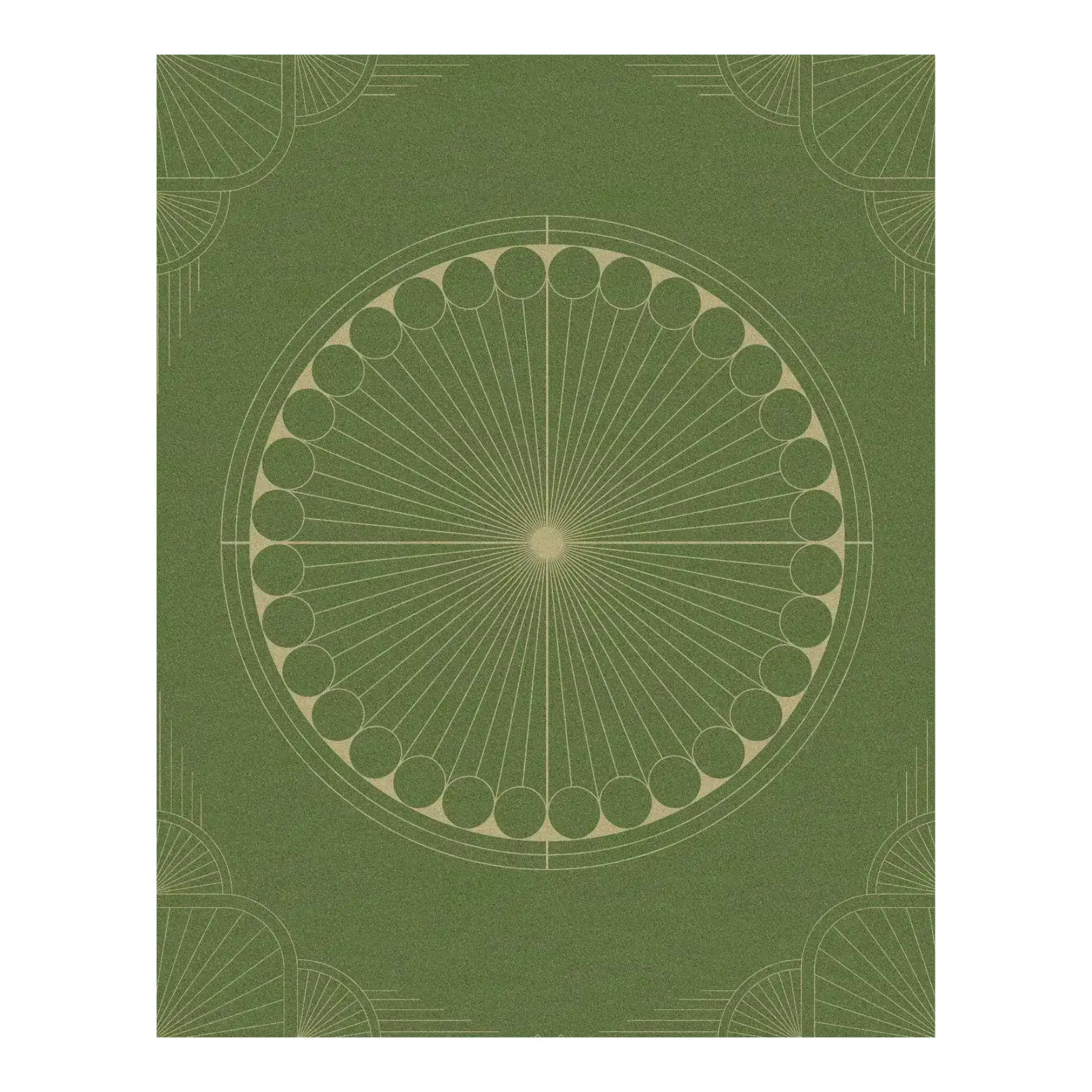 Olive Green Moon Art Deco Hand Tufted Wool Rug