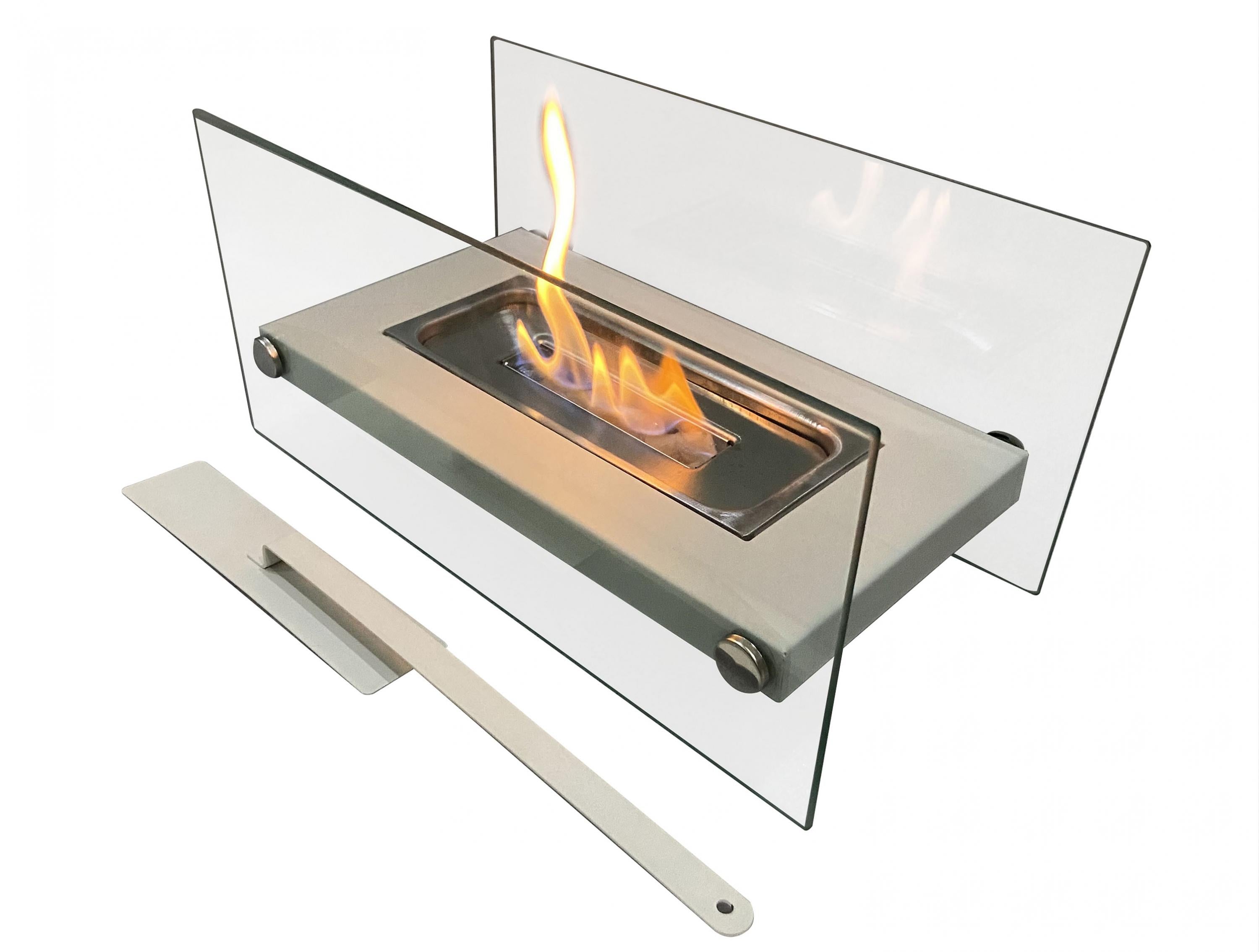 Chimenea de etanol de sobremesa en metal blanco