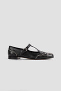 Church'S Studded Leather T-Bar Flat — Black