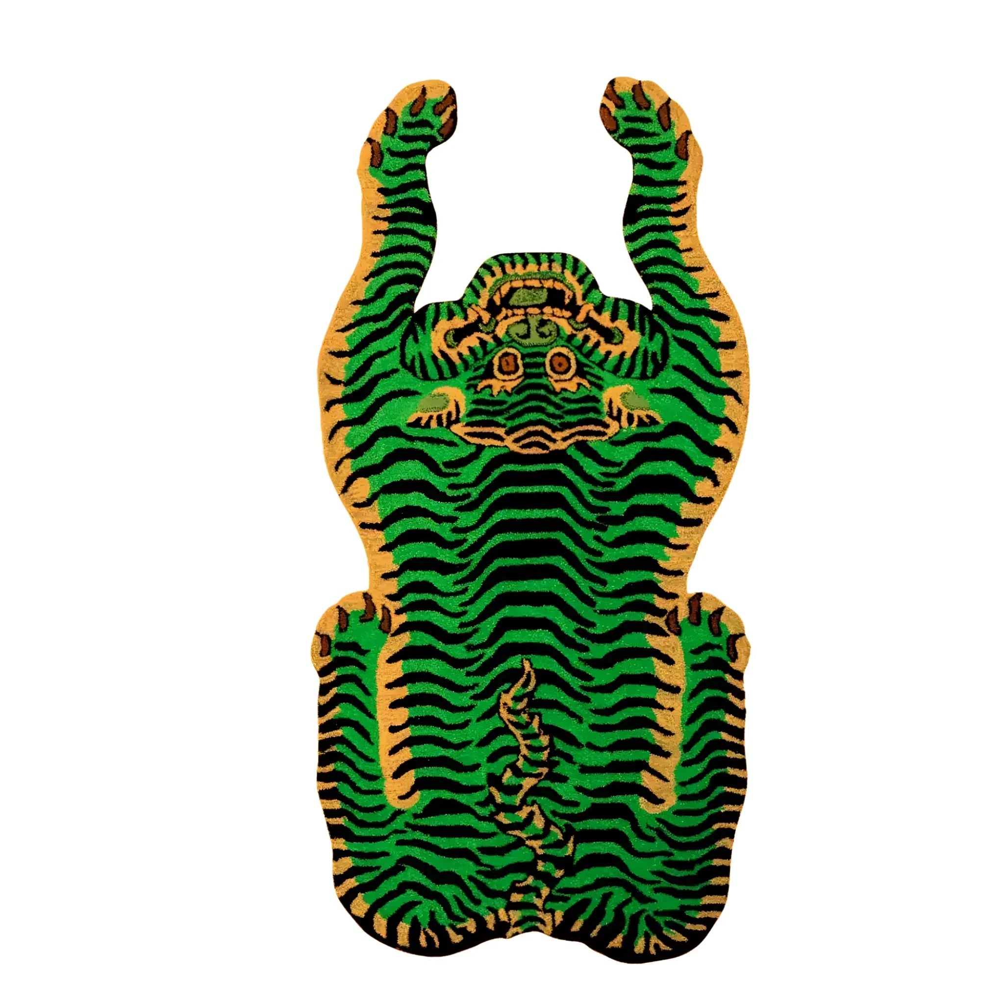 Orange and Green Tiger Yogi Accent Wool Rug