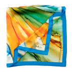 Blue and Orange Silk Scarf Square with Fluid Art Print