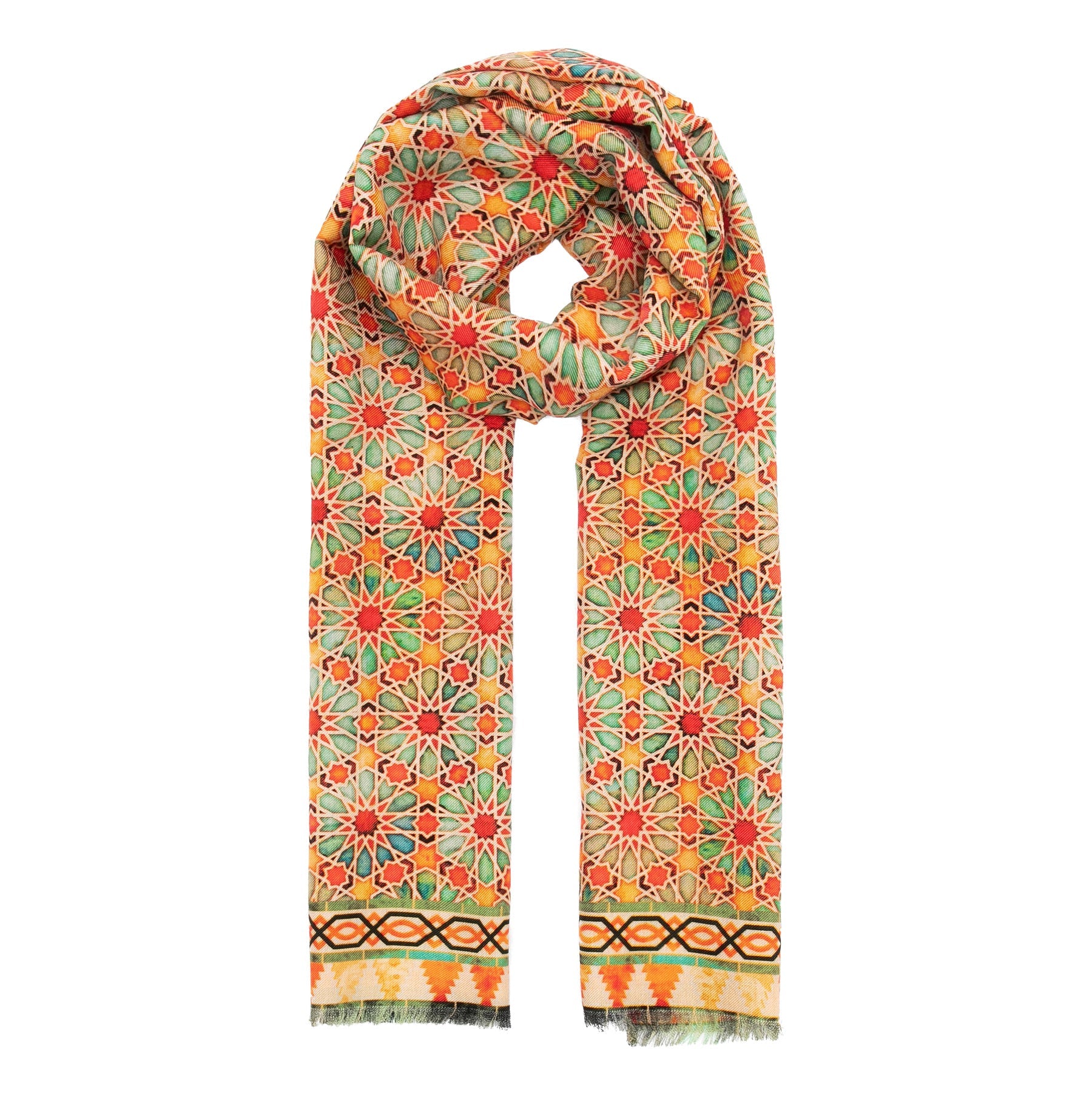 Wool & Silk Islamic Art Inspired Orange Scarf