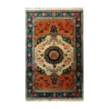 Ornate Floral Crest Hand Knotted Area Rug