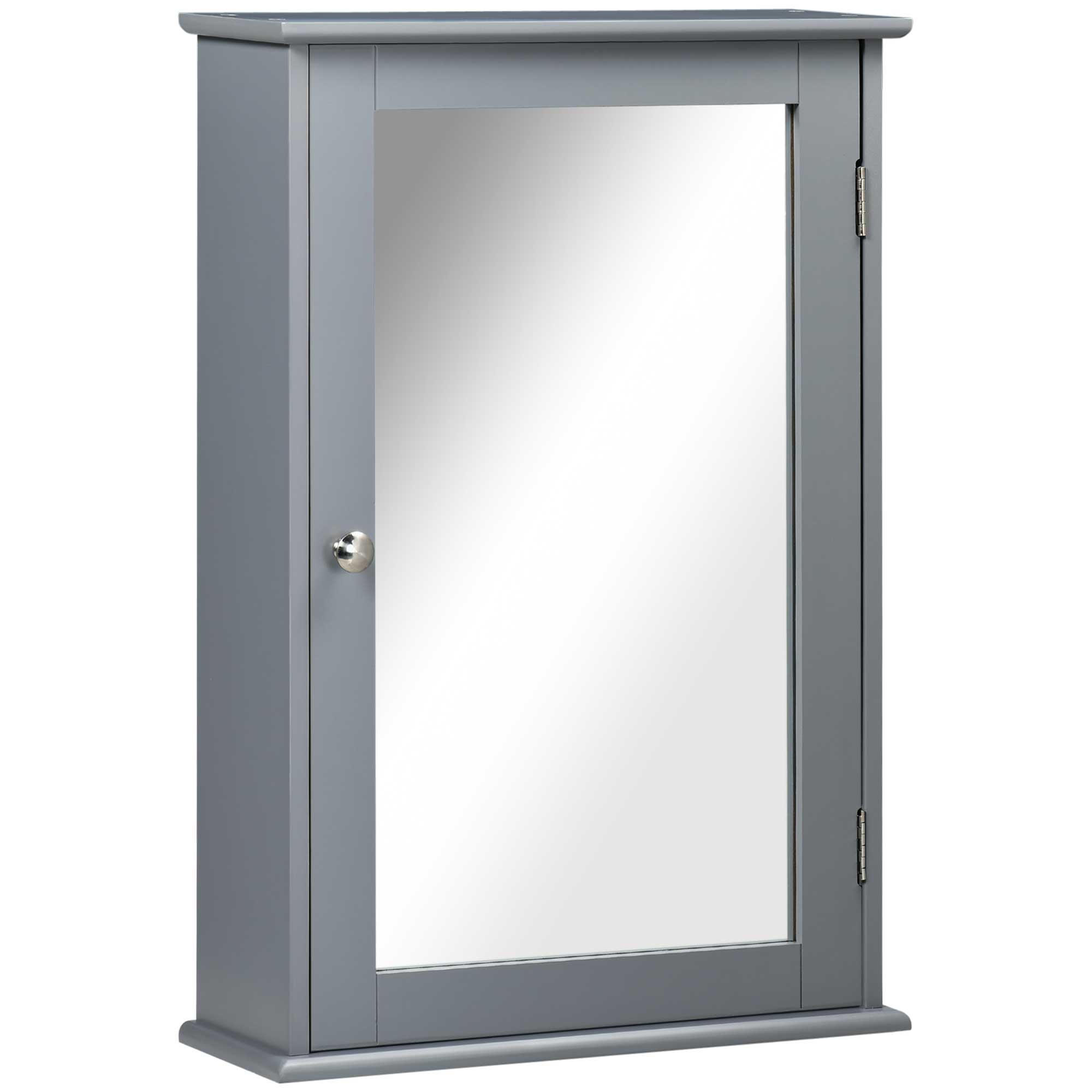 Wall Mounted Bathroom Medicine Cabinet, Storage Cupboard with Mirrored Door, Grey
