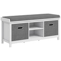 Entryway Shoe Bench, Storage Cushioned Bench with 2 Drawers and Adjustable Shelf, White
