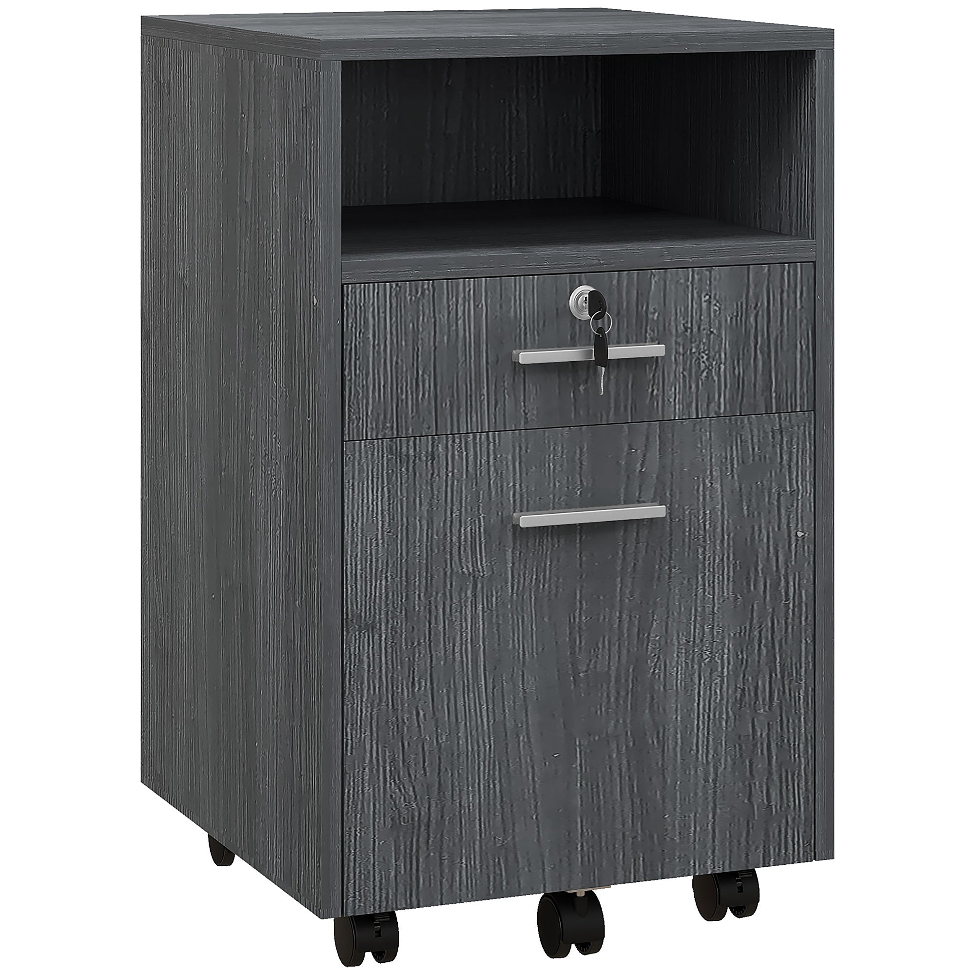2 Drawer Filing Cabinet with Wheels, Mobile Vertical Office Cabinet with Lock, Grey