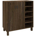Rustic Shoe Cabinet with 5-Tier Open Shelves, Double Door Cupboard for 17 Pairs, Walnut